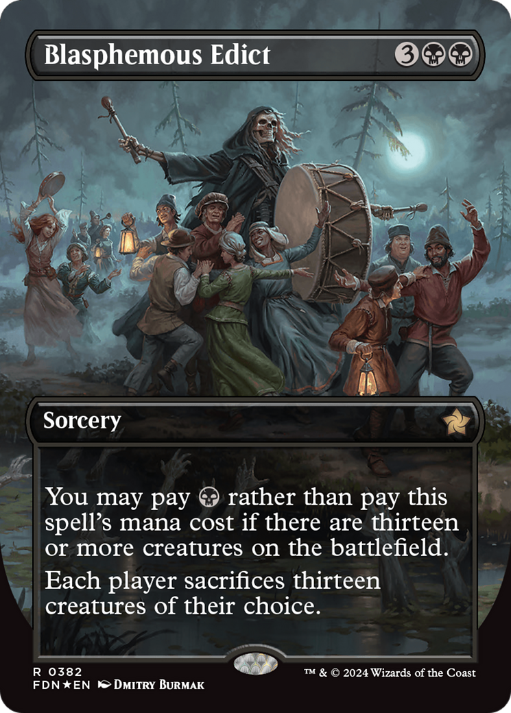 Blasphemous Edict (Borderless) (Mana Foil) [Foundations] | Spectrum Games