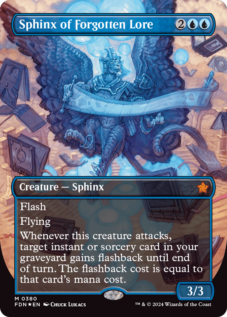 Sphinx of Forgotten Lore (Borderless) (Mana Foil) [Foundations] | Spectrum Games