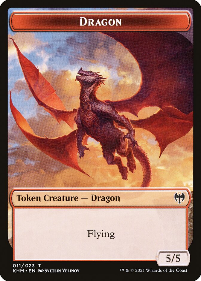 Elf Warrior // Dragon Double-Sided Token [Kaldheim Tokens] | Spectrum Games