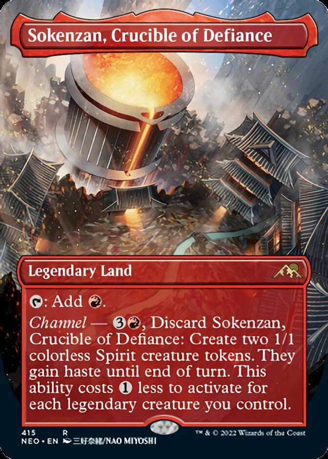 Sokenzan, Crucible of Defiance (Borderless Alternate Art) [Kamigawa: Neon Dynasty] | Spectrum Games