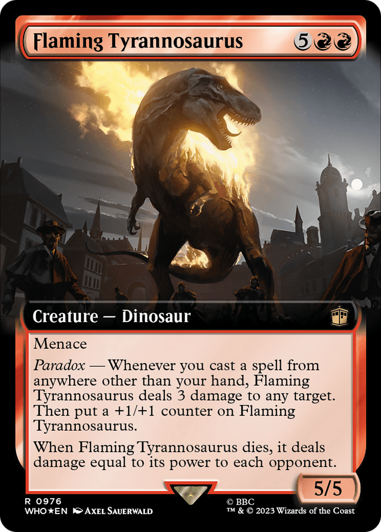 Flaming Tyrannosaurus (Extended Art) (Surge Foil) [Doctor Who] | Spectrum Games