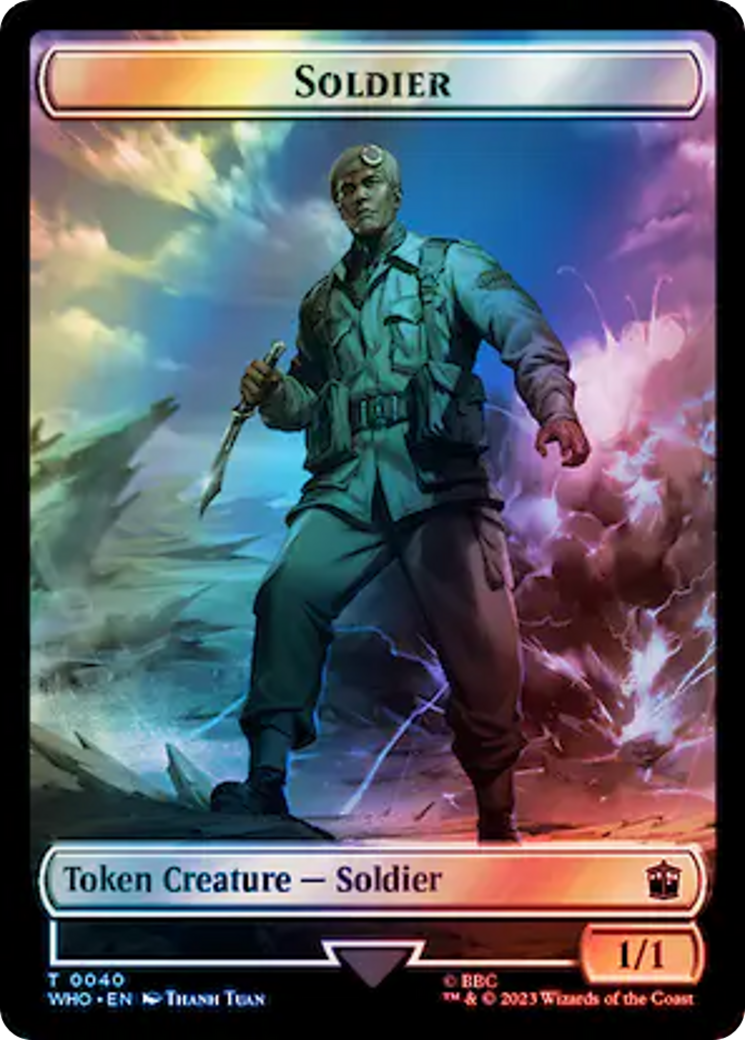 Soldier // Dinosaur Double-Sided Token (Surge Foil) [Doctor Who Tokens] | Spectrum Games