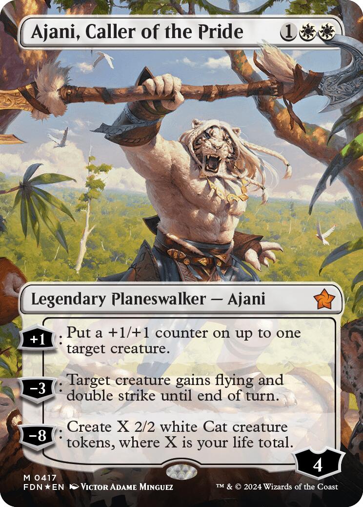 Ajani, Caller of the Pride (Borderless) (Mana Foil) [Foundations] | Spectrum Games