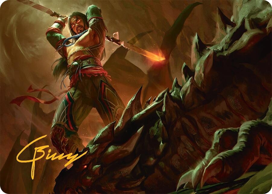 Sarkhan's Resolve Art Card (18/54) (Gold-Stamped Signature) [Tarkir: Dragonstorm Art Series] | Spectrum Games
