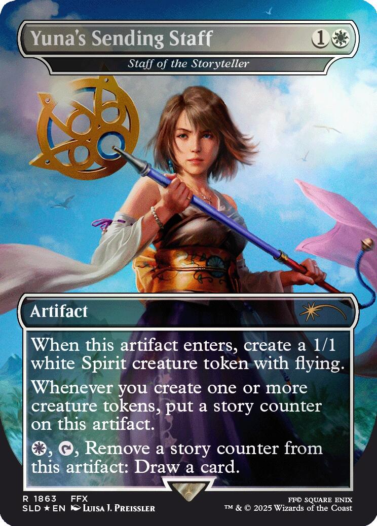 Yuna's Sending Staff - Staff of the Storyteller (Rainbow Foil) [Secret Lair Drop Series] | Spectrum Games