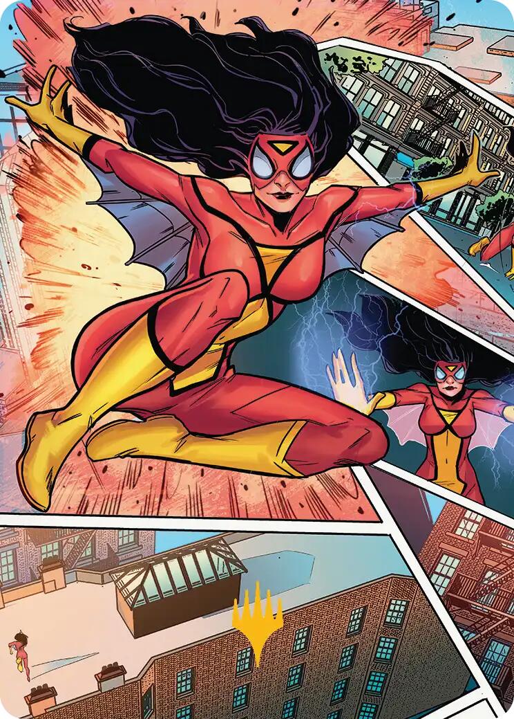 Spider-Woman, Stunning Savior Art Card (Gold-Stamped Planeswalker Symbol) [Marvel's Spider-Man Art Series] | Spectrum Games