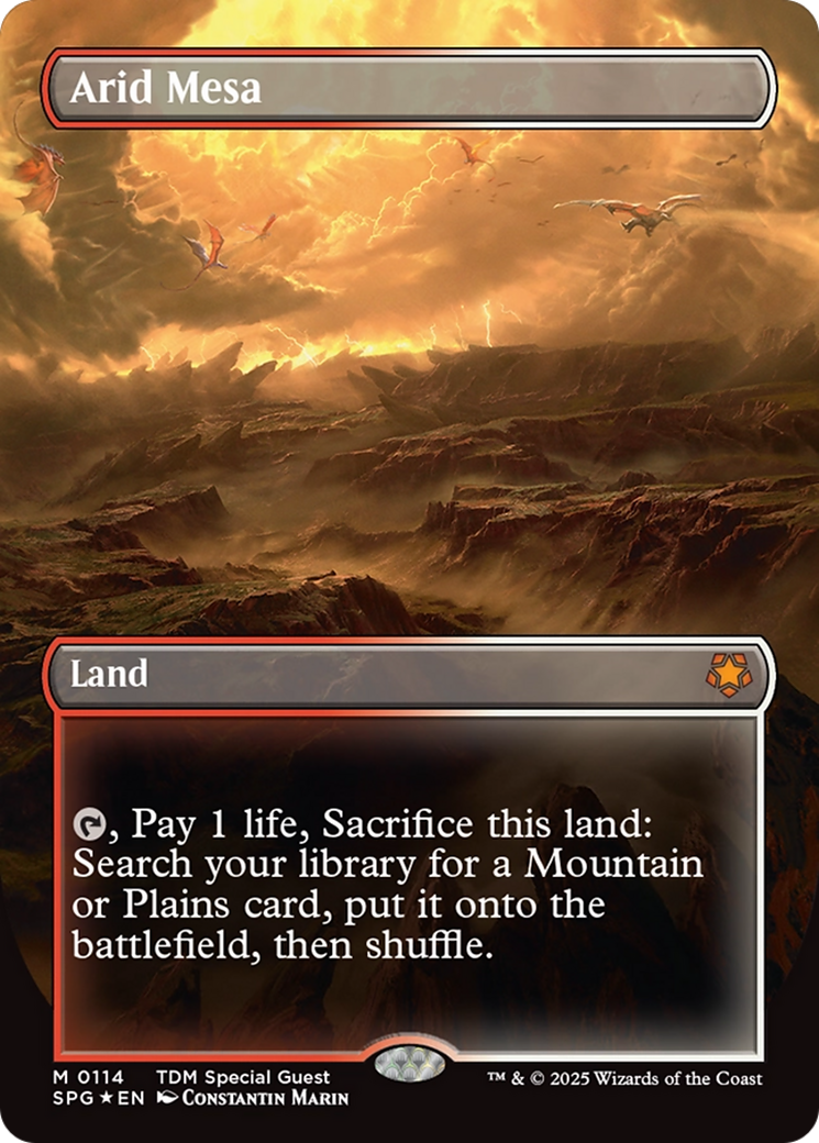 Arid Mesa (Borderless) (Dragonscale Foil) [Tarkir: Dragonstorm Special Guests] | Spectrum Games