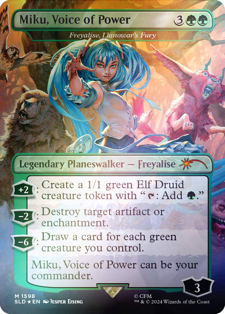 Miku, Voice of Power - Freyalise, Llanowar's Fury (Rainbow Foil) [Secret Lair Drop Series] | Spectrum Games