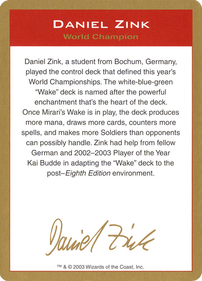 Daniel Zink Bio [World Championship Decks 2003] | Spectrum Games