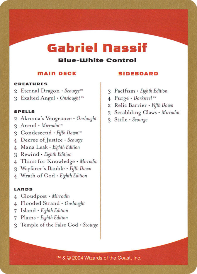 Gabriel Nassif Decklist [World Championship Decks 2004] | Spectrum Games