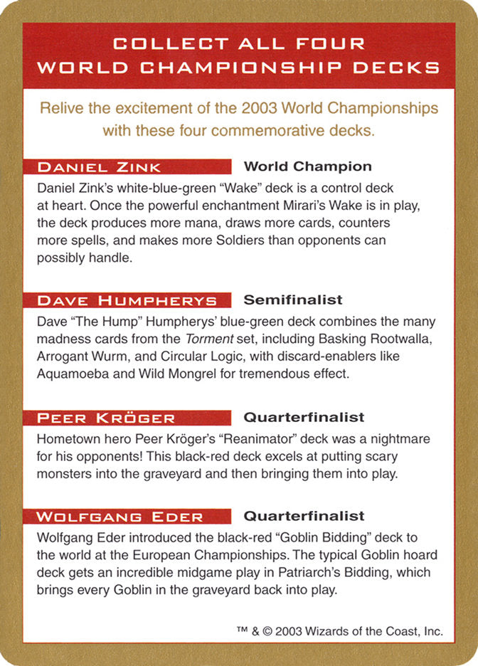 2003 World Championships Ad [World Championship Decks 2003] | Spectrum Games