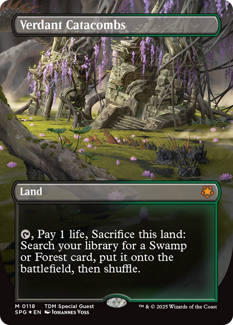 Verdant Catacombs (Borderless) (Dragonscale Foil) [Tarkir: Dragonstorm Special Guests] | Spectrum Games