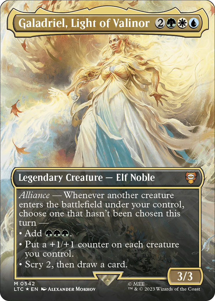 Galadriel, Light of Valinor (Borderless) (Surge Foil) [The Lord of the Rings: Tales of Middle-Earth Commander] | Spectrum Games