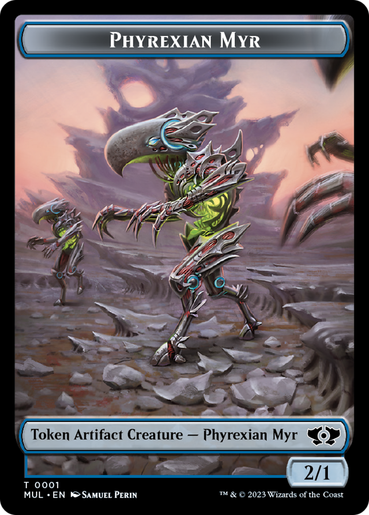 Phyrexian Myr // Wrenn and Realmbreaker Emblem Double-Sided Token [March of the Machine Tokens] | Spectrum Games