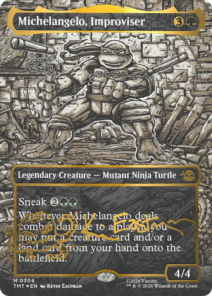 Michelangelo, Improviser (Borderless) (Gold-Stamped Signature) [Teenage Mutant Ninja Turtles] | Spectrum Games
