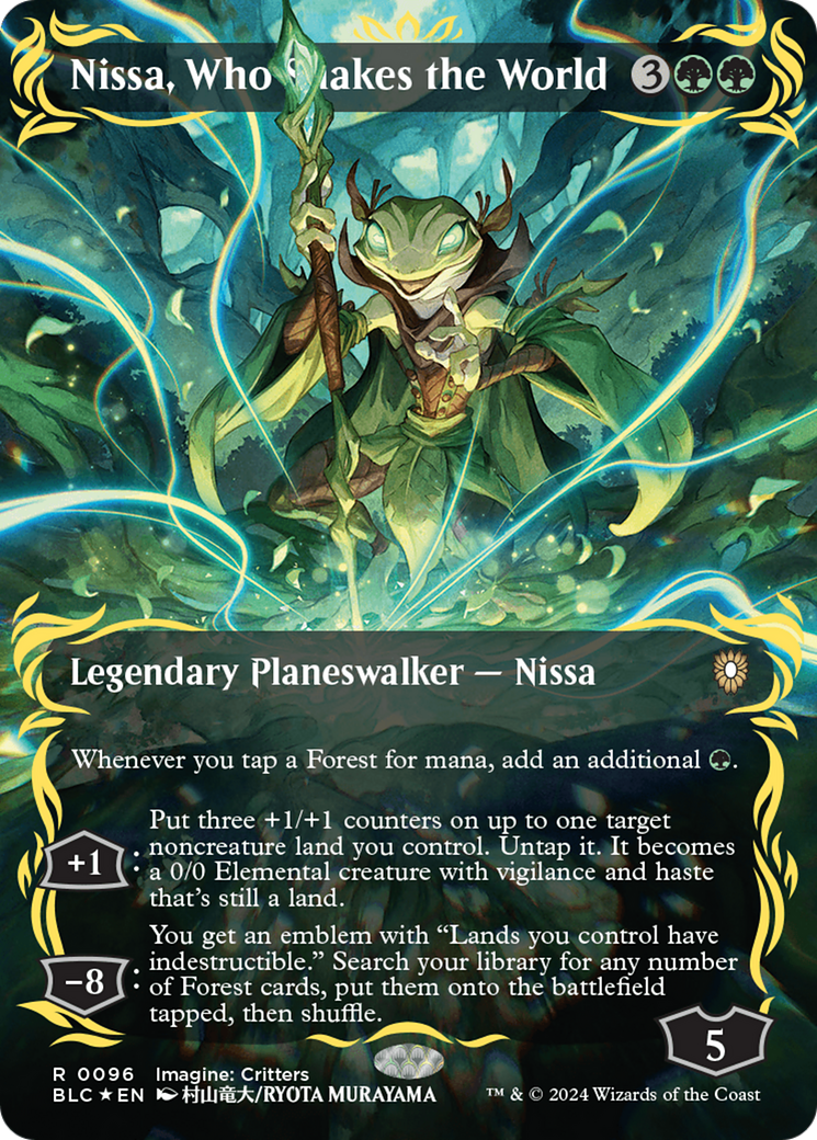 Nissa, Who Shakes the World (Borderless) (Raised Foil) [Bloomburrow Commander] | Spectrum Games