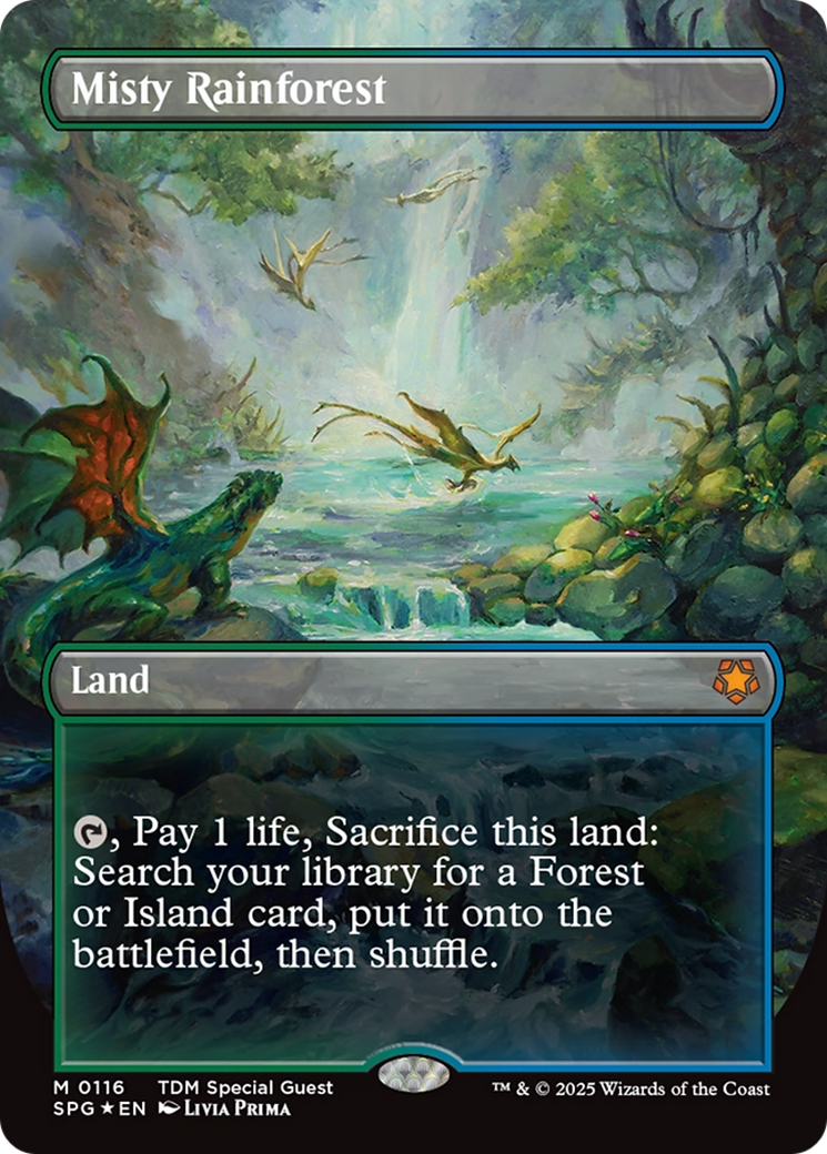 Misty Rainforest (Borderless) (Dragonscale Foil) [Tarkir: Dragonstorm Special Guests] | Spectrum Games