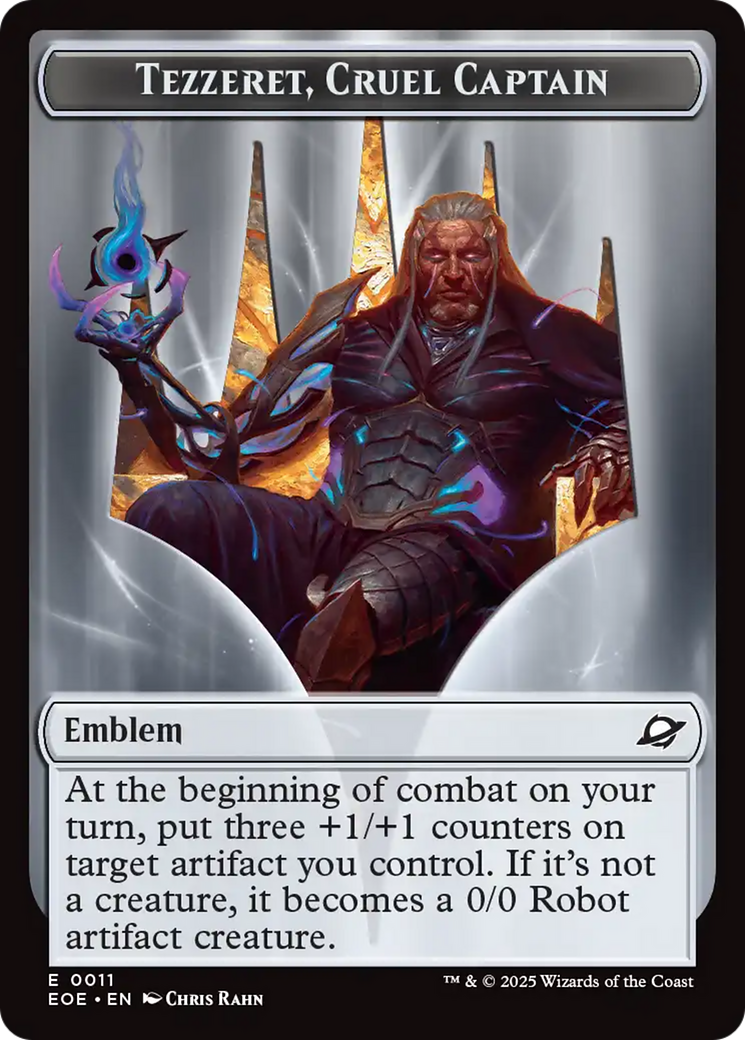 Robot // Emblem - Tezzeret, Cruel Captain Double-Sided Token [Edge of Eternities Tokens] | Spectrum Games