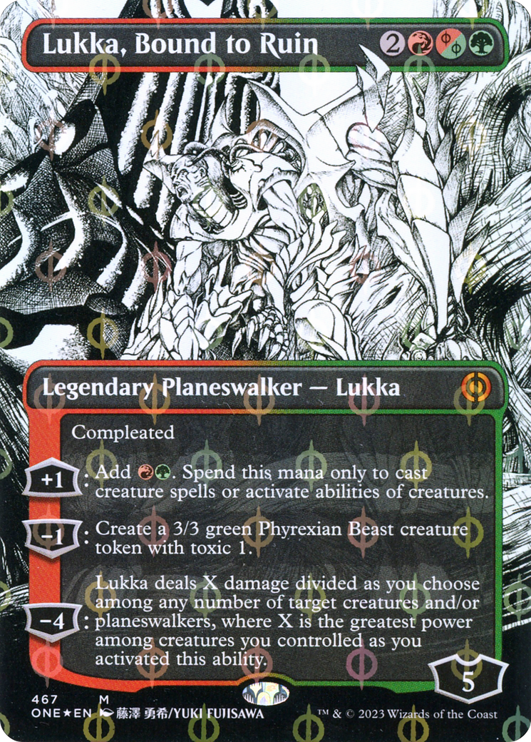 Lukka, Bound to Ruin (Borderless Manga Step-and-Compleat Foil) [Phyrexia: All Will Be One] | Spectrum Games