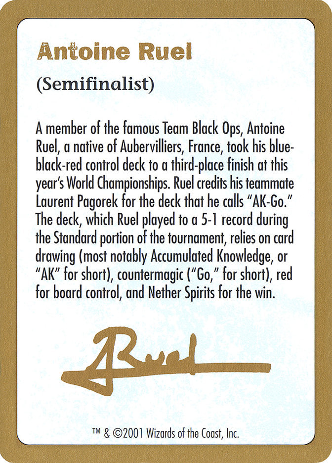 Antoine Ruel Bio [World Championship Decks 2001] | Spectrum Games