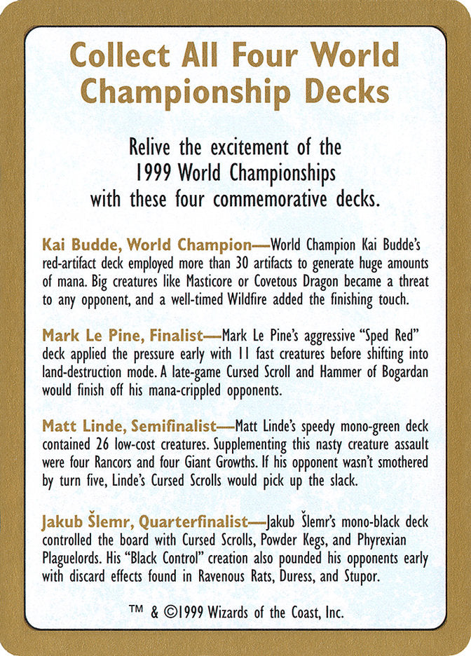 1999 World Championships Ad [World Championship Decks 1999] | Spectrum Games