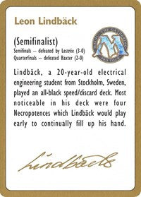 1996 Leon Lindback Biography Card [World Championship Decks] | Spectrum Games