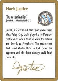 1996 Mark Justice Biography Card [World Championship Decks] | Spectrum Games