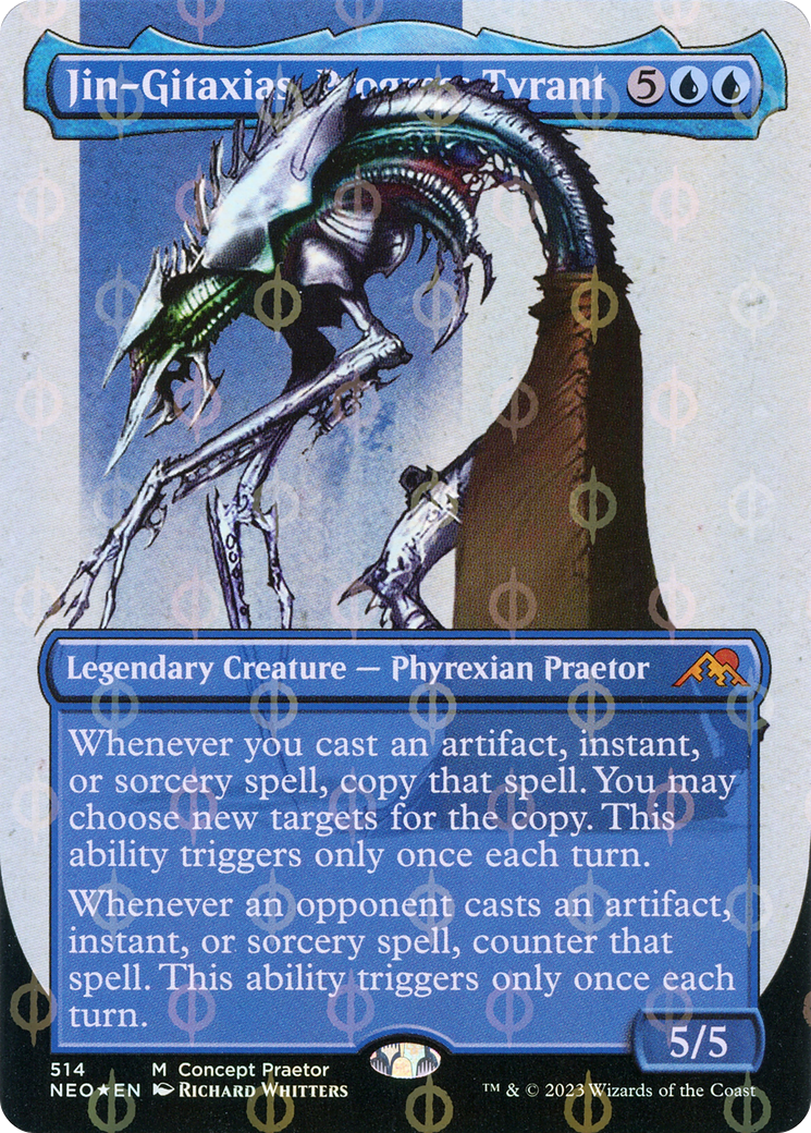 Jin-Gitaxias, Progress Tyrant (Borderless Concept Praetors Step-and-Compleat Foil) [Phyrexia: All Will Be One] | Spectrum Games