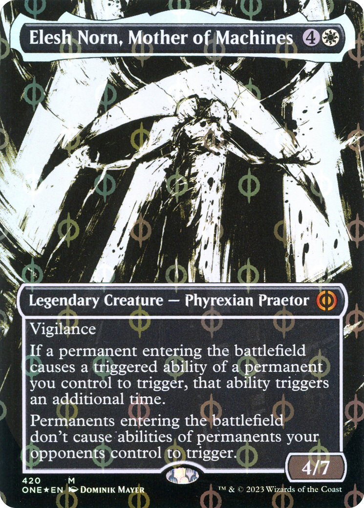 Elesh Norn, Mother of Machines (Borderless Ichor Step-and-Compleat Foil) [Phyrexia: All Will Be One] | Spectrum Games