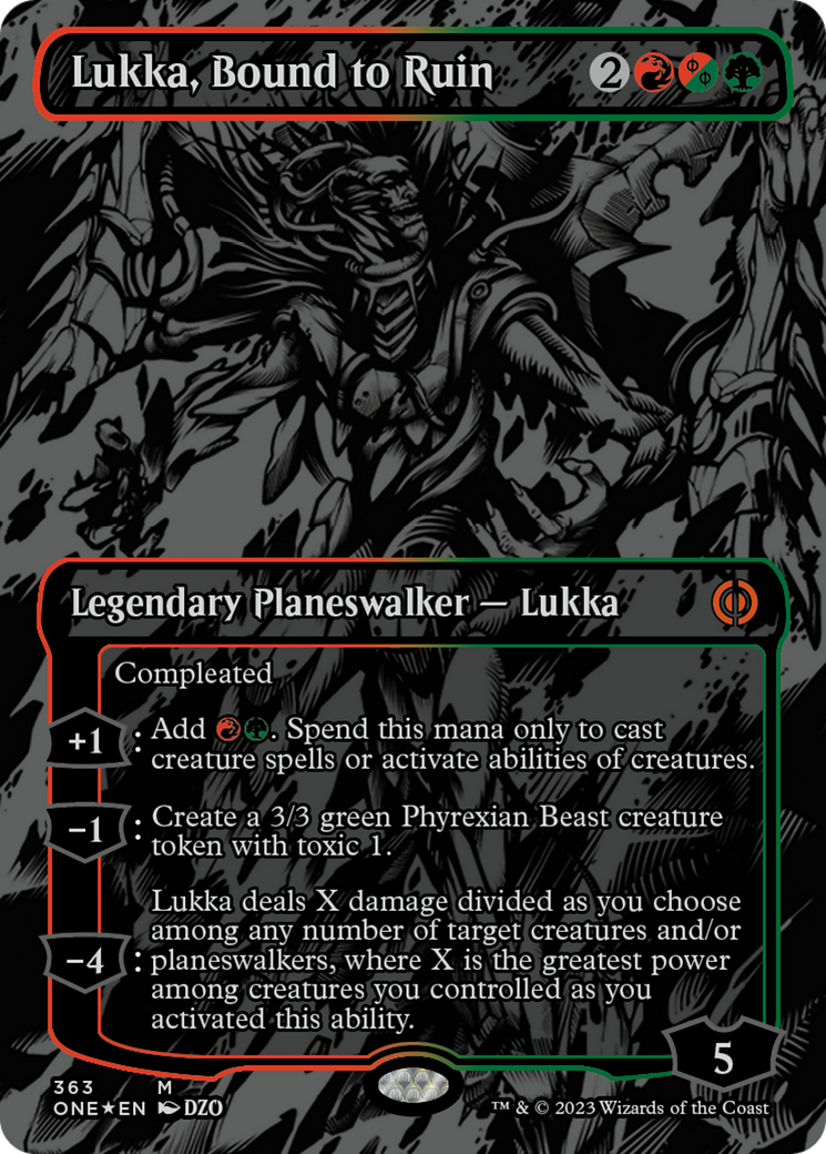 Lukka, Bound to Ruin (Oil Slick Raised Foil) [Phyrexia: All Will Be One] | Spectrum Games