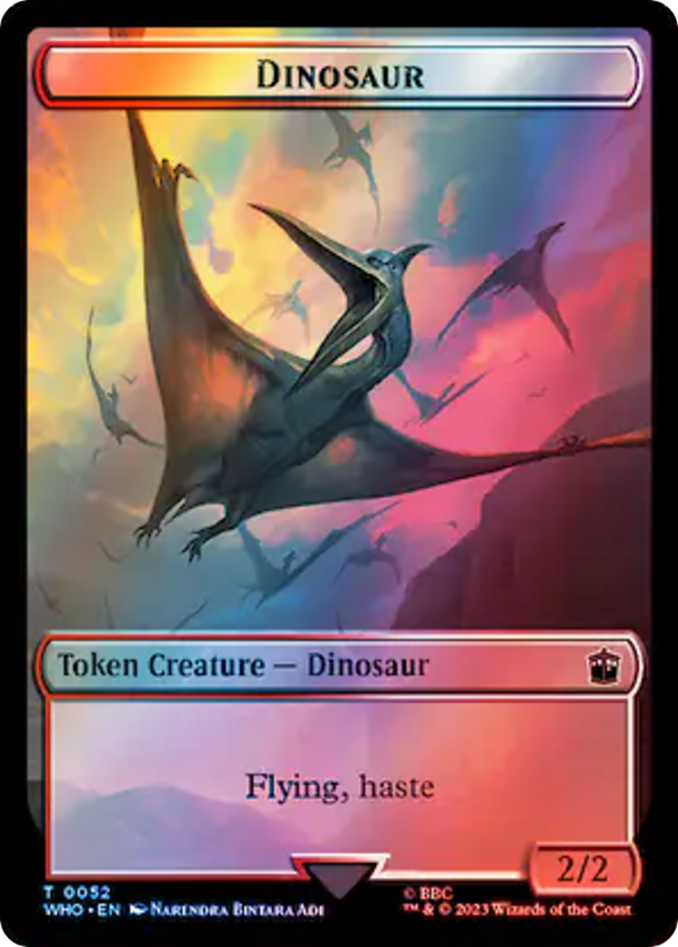 Warrior // Dinosaur Double-Sided Token (Surge Foil) [Doctor Who Tokens] | Spectrum Games