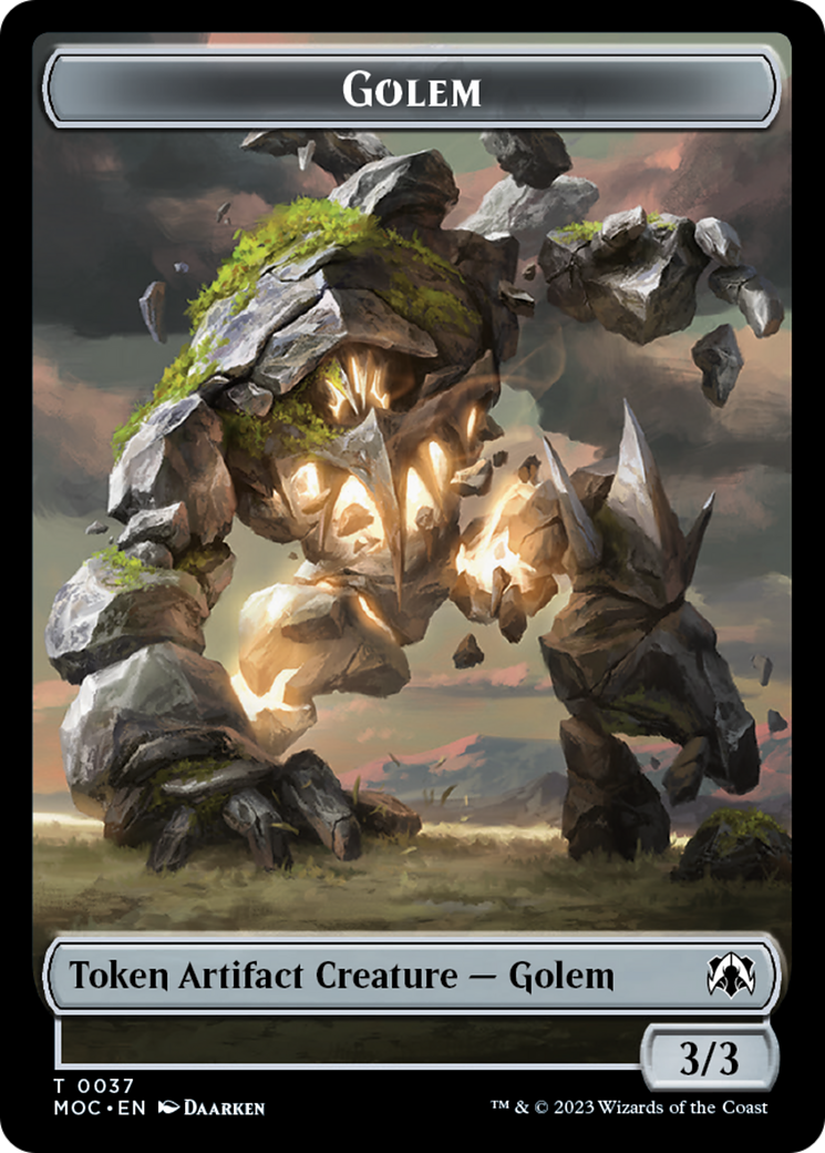 Golem // Clue Double-Sided Token [March of the Machine Commander Tokens] | Spectrum Games