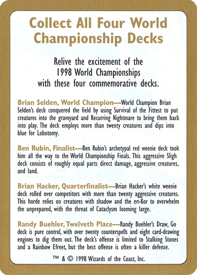 1998 World Championships Ad [World Championship Decks 1998] | Spectrum Games