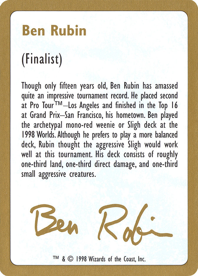 Ben Rubin Bio [World Championship Decks 1998] | Spectrum Games