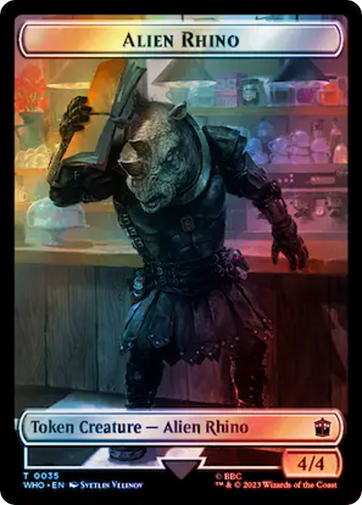 Alien Rhino // Clue (0054) Double-Sided Token (Surge Foil) [Doctor Who Tokens] | Spectrum Games