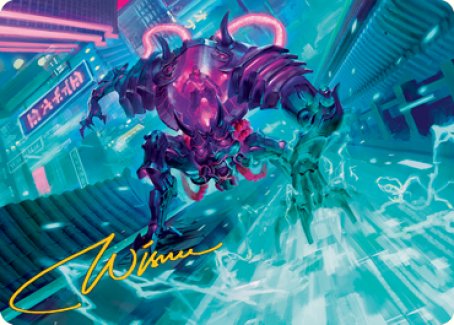 Surgehacker Mech Art Card (Gold-Stamped Signature) [Kamigawa: Neon Dynasty Art Series] | Spectrum Games