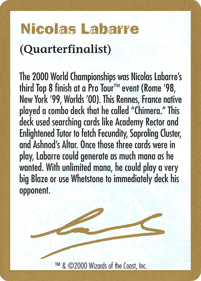 Nicolas Labarre Bio [World Championship Decks 2000] | Spectrum Games
