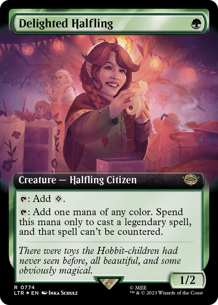 Delighted Halfling (Extended Art) (Surge Foil) [The Lord of the Rings: Tales of Middle-Earth] | Spectrum Games