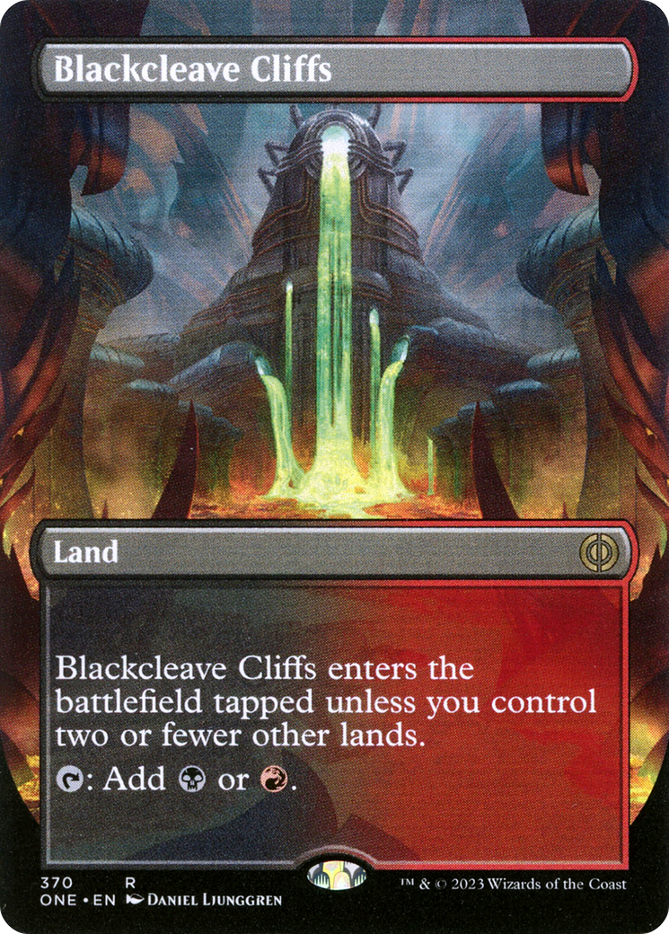 Blackcleave Cliffs (Borderless Alternate Art) [Phyrexia: All Will Be One] | Spectrum Games