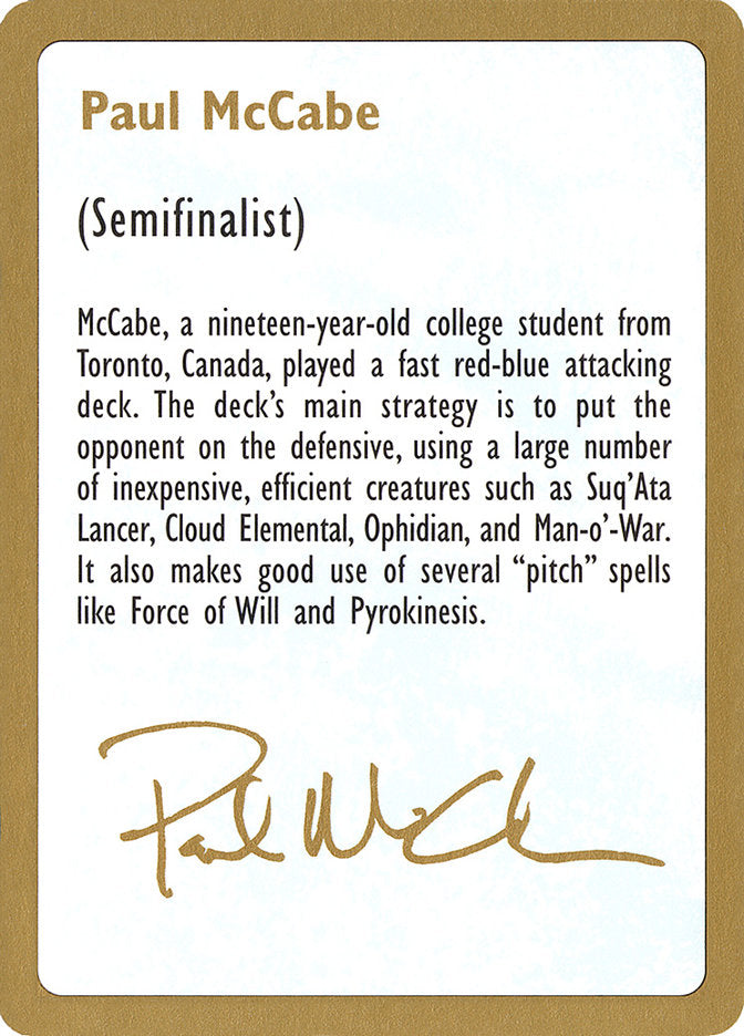 Paul McCabe Bio [World Championship Decks 1997] | Spectrum Games