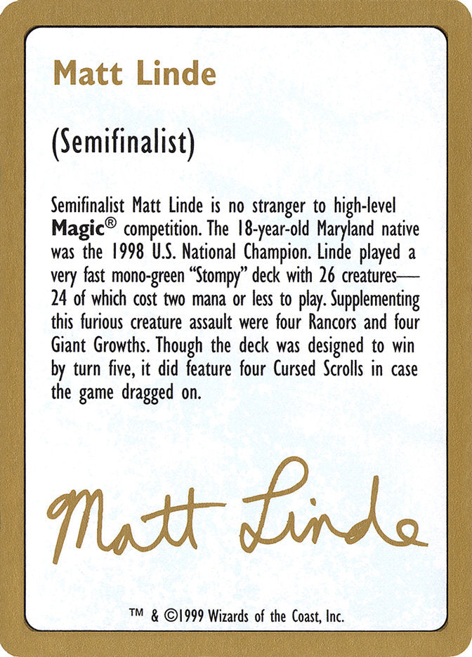 Matt Linde Bio [World Championship Decks 1999] | Spectrum Games