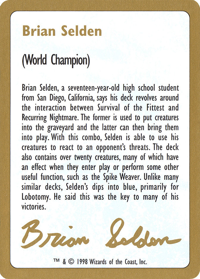 Brian Selden Bio [World Championship Decks 1998] | Spectrum Games