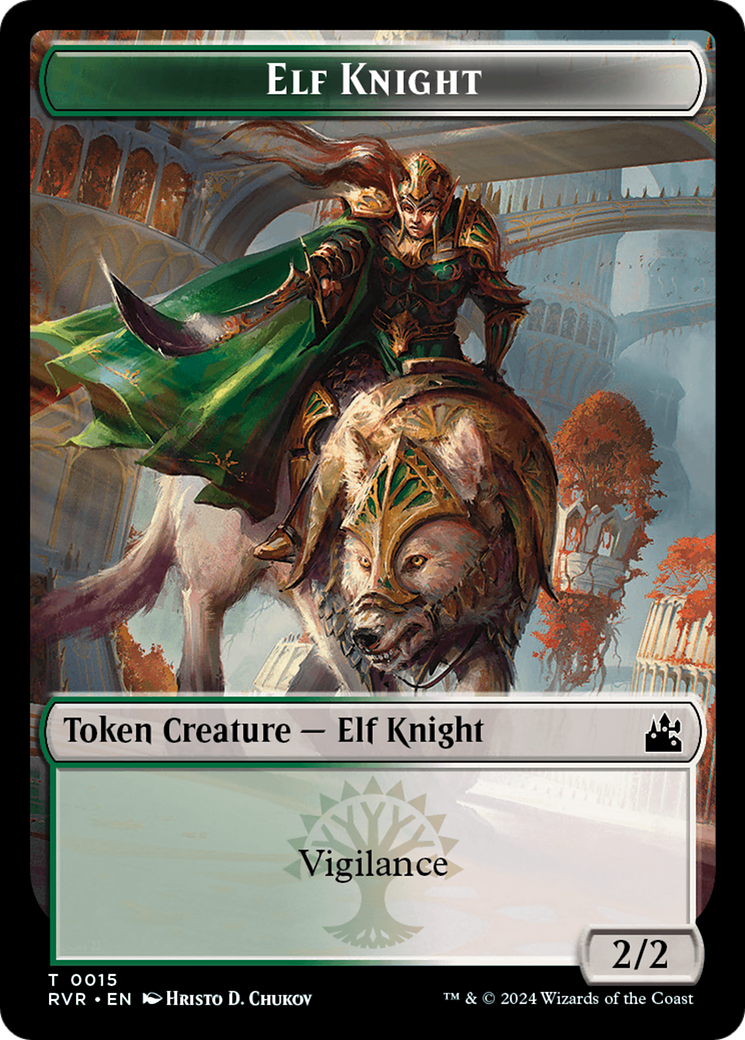 Elf Knight // Dragon Double-Sided Token [Ravnica Remastered Tokens] | Spectrum Games