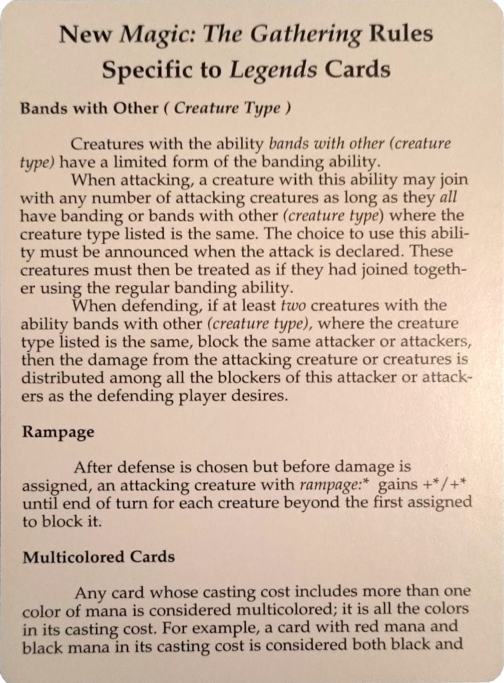 Legends Rules Card [Legends Tokens] | Spectrum Games