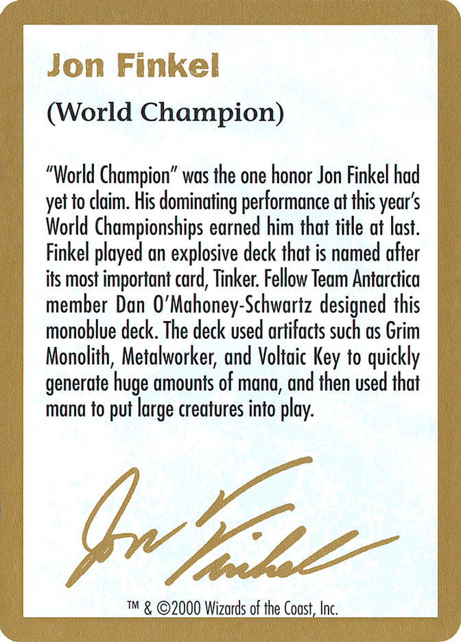 Jon Finkel Bio [World Championship Decks 2000] | Spectrum Games